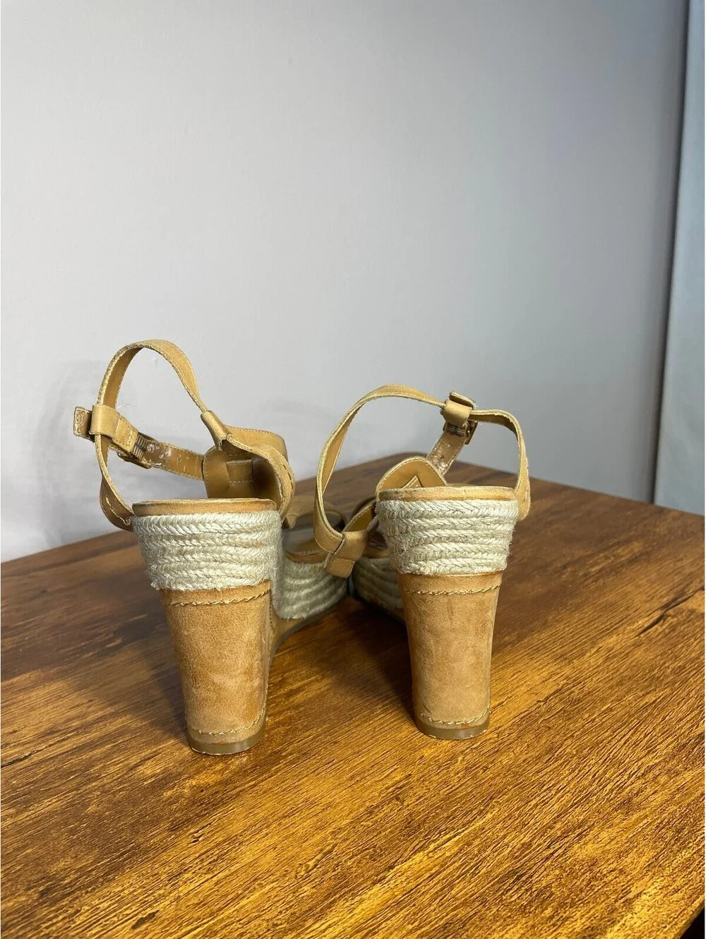 BCBG Paris Tan Suede Espadrille Wedges Coastal Cowgirl Euro